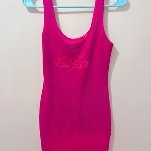 Barbie costume with pink VS bra and a pink shirt